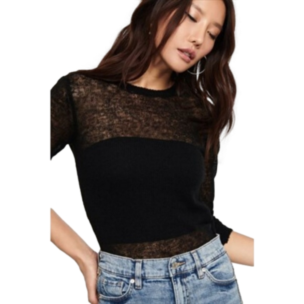 DYNAMITE Sheer Long Sleeve Sweater in Black Large